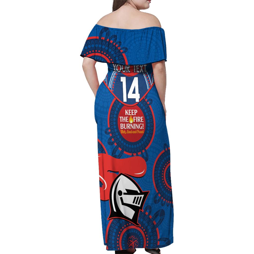 Custom NRL Knights NAIDOC Week Family Matching Off Shoulder Maxi Dress and Hawaiian Shirt Keep The Fire Burning Indigenous Art