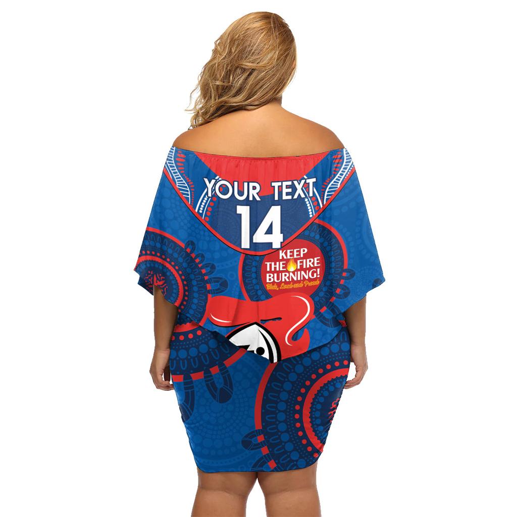 Custom NRL Knights NAIDOC Week Family Matching Off Shoulder Short Dress and Hawaiian Shirt Keep The Fire Burning Indigenous Art