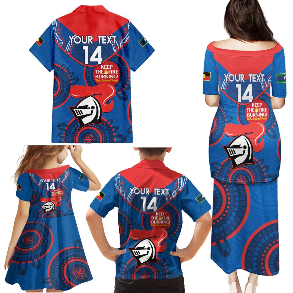 Custom NRL Knights NAIDOC Week Family Matching Puletasi and Hawaiian Shirt Keep The Fire Burning Indigenous Art