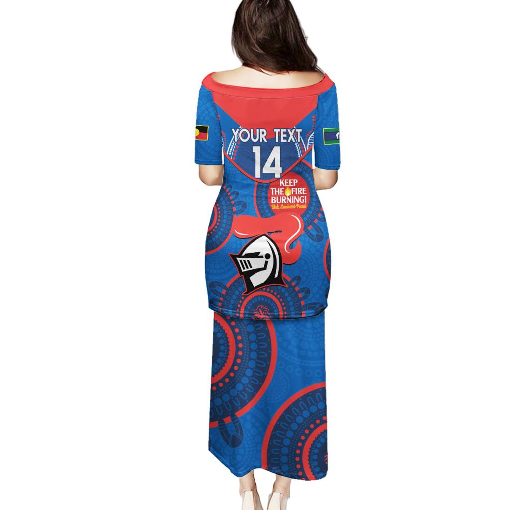 Custom NRL Knights NAIDOC Week Family Matching Puletasi and Hawaiian Shirt Keep The Fire Burning Indigenous Art