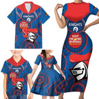 Custom NRL Knights NAIDOC Week Family Matching Short Sleeve Bodycon Dress and Hawaiian Shirt Keep The Fire Burning Indigenous Art