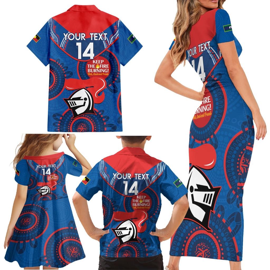 Custom NRL Knights NAIDOC Week Family Matching Short Sleeve Bodycon Dress and Hawaiian Shirt Keep The Fire Burning Indigenous Art