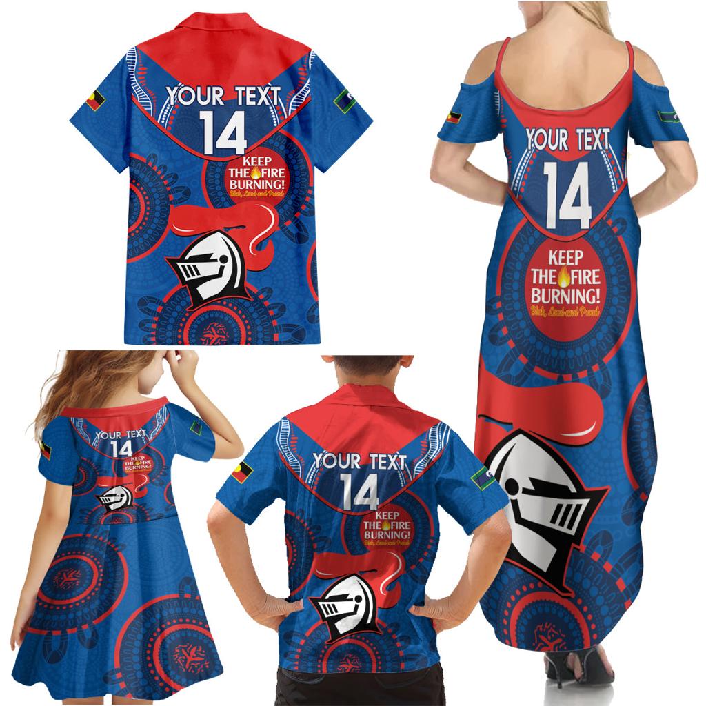 Custom NRL Knights NAIDOC Week Family Matching Summer Maxi Dress and Hawaiian Shirt Keep The Fire Burning Indigenous Art