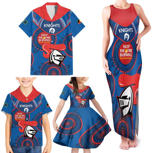 Custom NRL Knights NAIDOC Week Family Matching Tank Maxi Dress and Hawaiian Shirt Keep The Fire Burning Indigenous Art