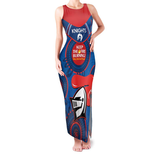 Custom NRL Knights NAIDOC Week Family Matching Tank Maxi Dress and Hawaiian Shirt Keep The Fire Burning Indigenous Art