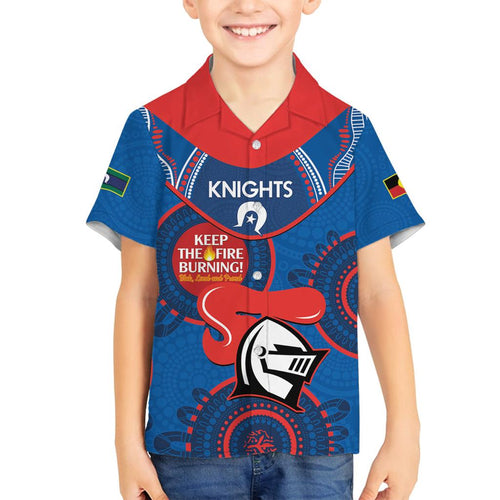 Custom NRL Knights NAIDOC Week Family Matching Tank Maxi Dress and Hawaiian Shirt Keep The Fire Burning Indigenous Art