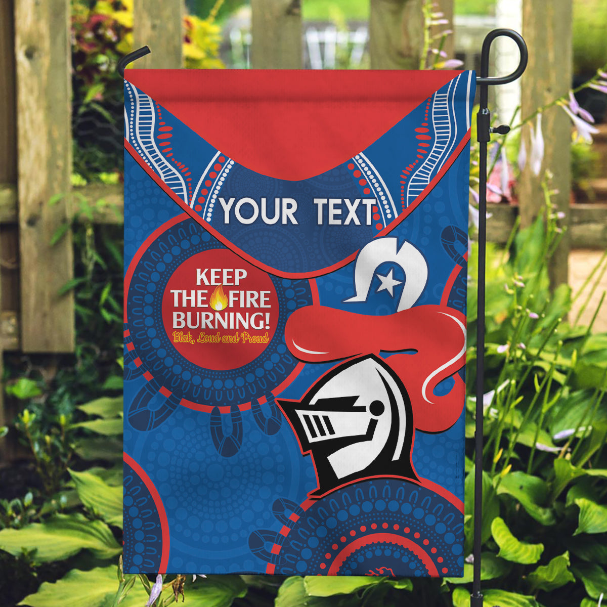 Custom NRL Knights NAIDOC Week Garden Flag Keep The Fire Burning Indigenous Art
