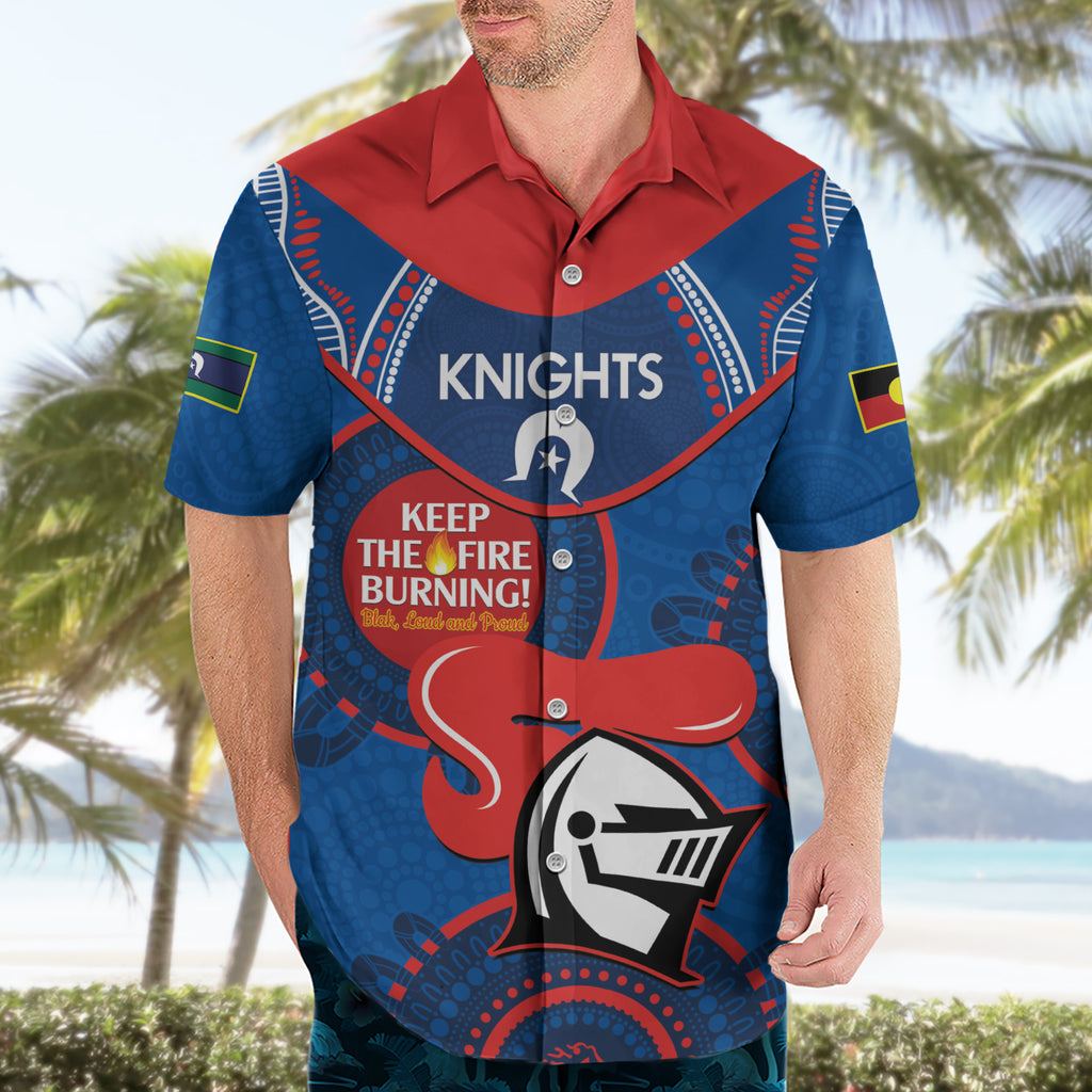 Custom NRL Knights NAIDOC Week Hawaiian Shirt Keep The Fire Burning Indigenous Art