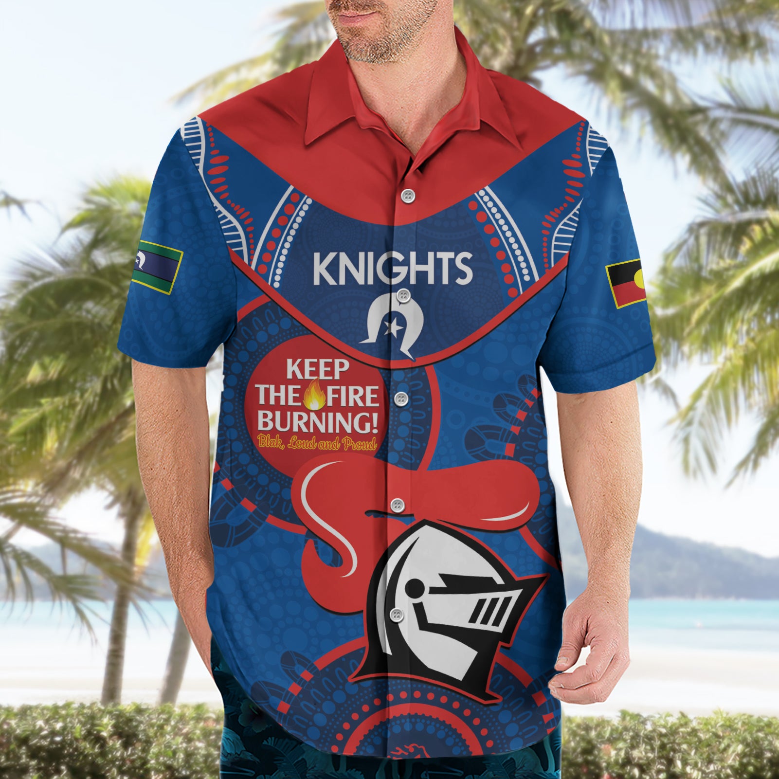 Custom NRL Knights NAIDOC Week Hawaiian Shirt Keep The Fire Burning Indigenous Art