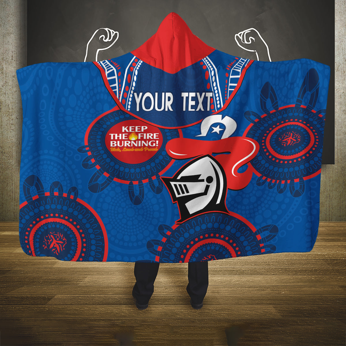 Custom NRL Knights NAIDOC Week Hooded Blanket Keep The Fire Burning Indigenous Art