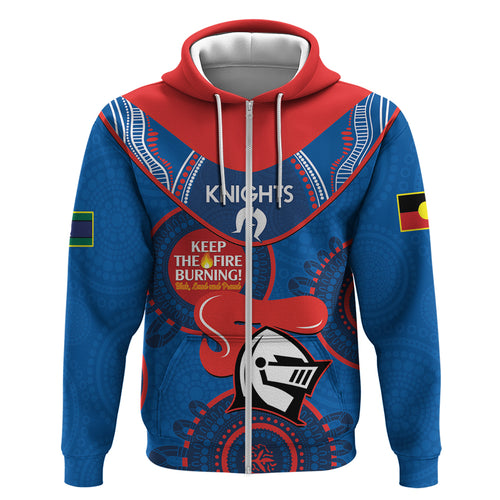 Custom NRL Knights NAIDOC Week Hoodie Keep The Fire Burning Indigenous Art
