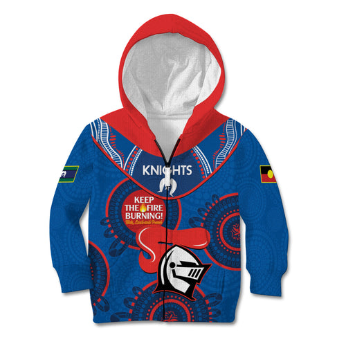 Custom NRL Knights NAIDOC Week Kid Hoodie Keep The Fire Burning Indigenous Art