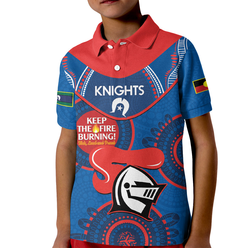 Custom NRL Knights NAIDOC Week Kid Polo Shirt Keep The Fire Burning Indigenous Art