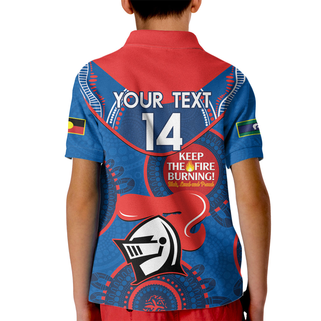 Custom NRL Knights NAIDOC Week Kid Polo Shirt Keep The Fire Burning Indigenous Art