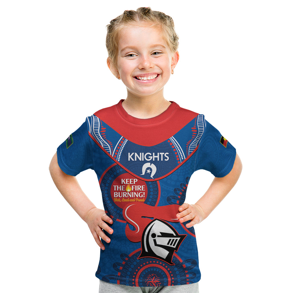 Custom NRL Knights NAIDOC Week Kid T Shirt Keep The Fire Burning Indigenous Art