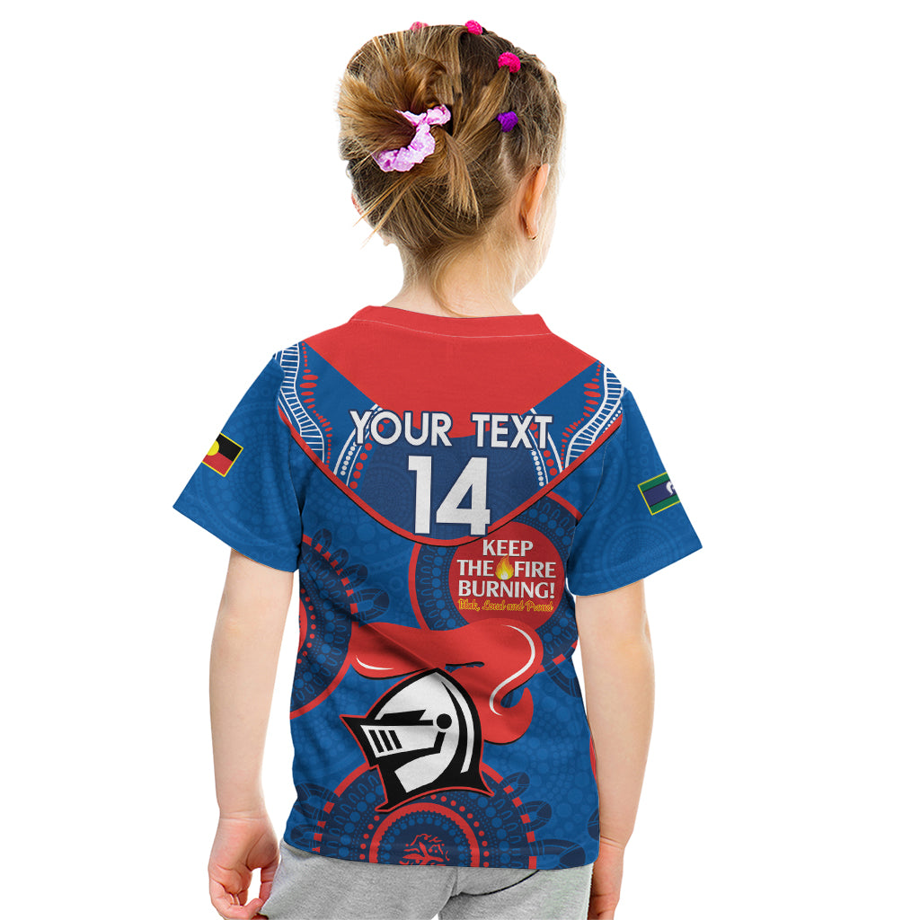 Custom NRL Knights NAIDOC Week Kid T Shirt Keep The Fire Burning Indigenous Art