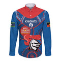 Custom NRL Knights NAIDOC Week Long Sleeve Button Shirt Keep The Fire Burning Indigenous Art
