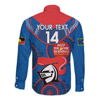 Custom NRL Knights NAIDOC Week Long Sleeve Button Shirt Keep The Fire Burning Indigenous Art