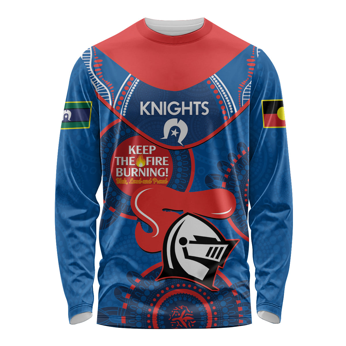 Custom NRL Knights NAIDOC Week Long Sleeve Shirt Keep The Fire Burning Indigenous Art