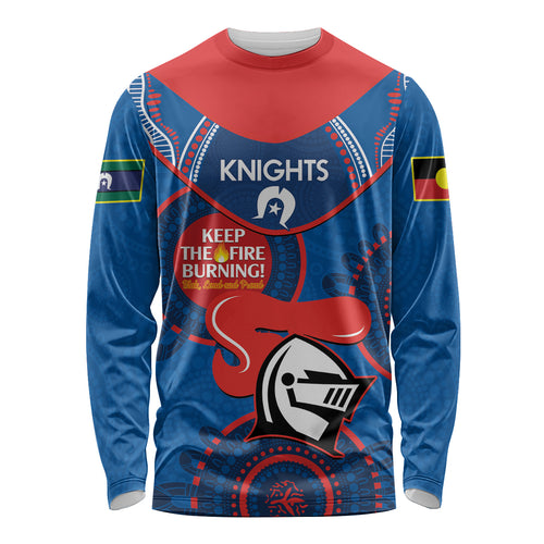 Custom NRL Knights NAIDOC Week Long Sleeve Shirt Keep The Fire Burning Indigenous Art