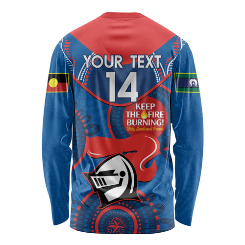 Custom NRL Knights NAIDOC Week Long Sleeve Shirt Keep The Fire Burning Indigenous Art