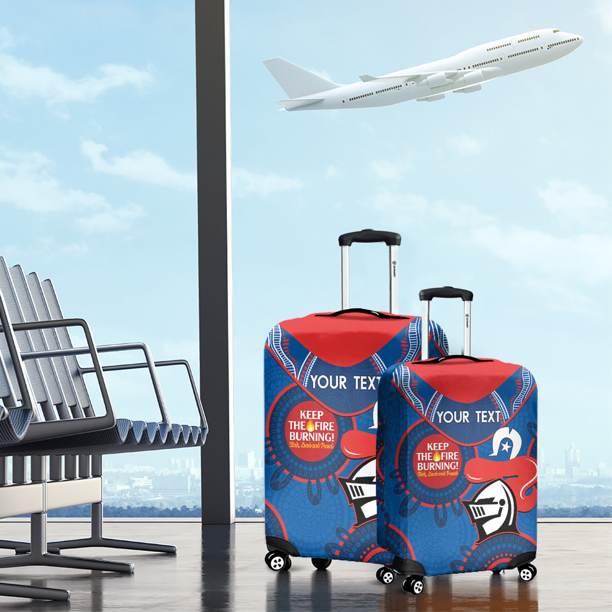 Custom NRL Knights NAIDOC Week Luggage Cover Keep The Fire Burning Indigenous Art