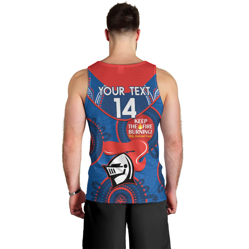 Custom NRL Knights NAIDOC Week Men Tank Top Keep The Fire Burning Indigenous Art