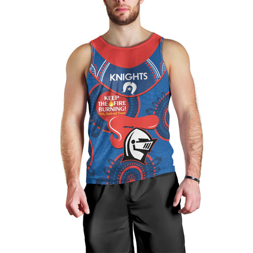 Custom NRL Knights NAIDOC Week Men Tank Top Keep The Fire Burning Indigenous Art