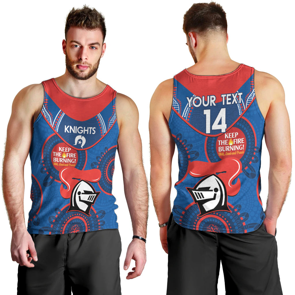 Custom NRL Knights NAIDOC Week Men Tank Top Keep The Fire Burning Indigenous Art