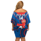 Custom NRL Knights NAIDOC Week Off Shoulder Short Dress Keep The Fire Burning Indigenous Art
