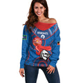 Custom NRL Knights NAIDOC Week Off Shoulder Sweater Keep The Fire Burning Indigenous Art