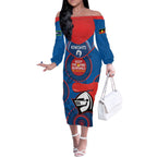 Custom NRL Knights NAIDOC Week Off The Shoulder Long Sleeve Dress Keep The Fire Burning Indigenous Art