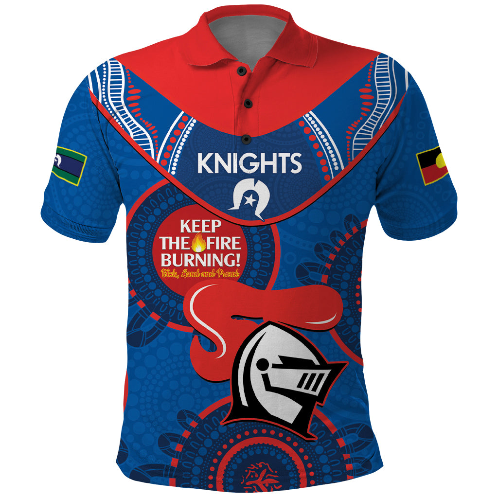 Custom NRL Knights NAIDOC Week Polo Shirt Keep The Fire Burning Indigenous Art