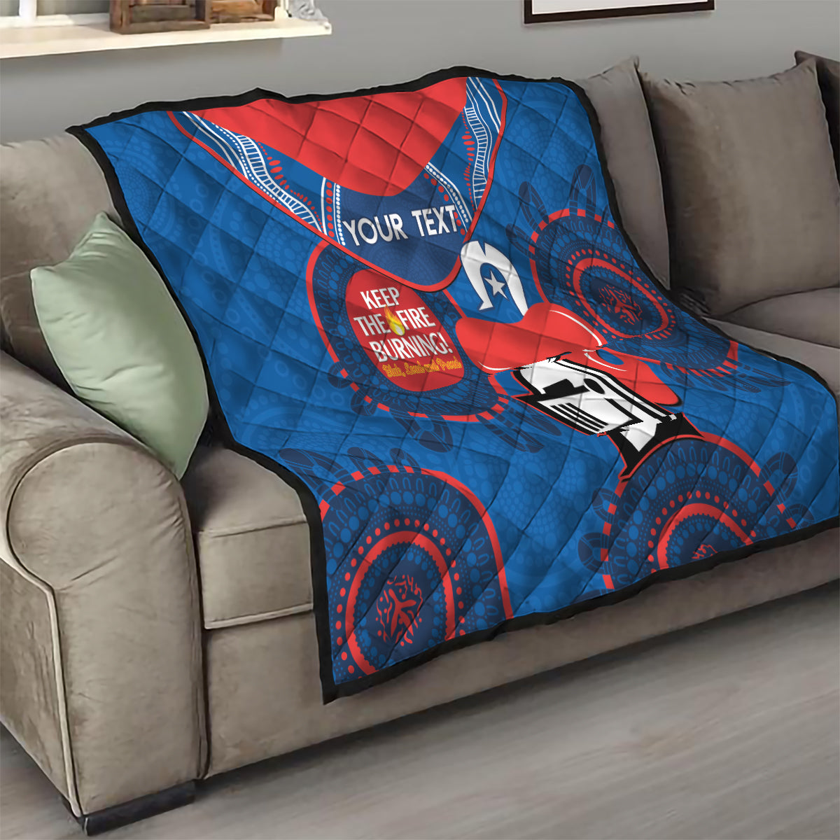 Custom NRL Knights NAIDOC Week Quilt Keep The Fire Burning Indigenous Art