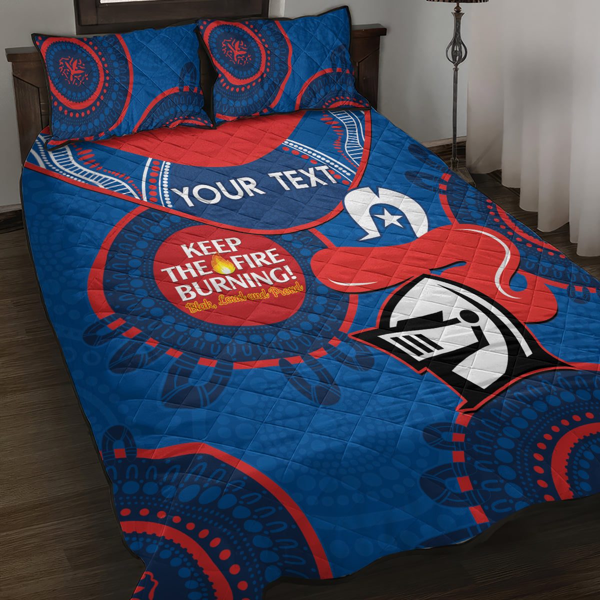 Custom NRL Knights NAIDOC Week Quilt Bed Set Keep The Fire Burning Indigenous Art