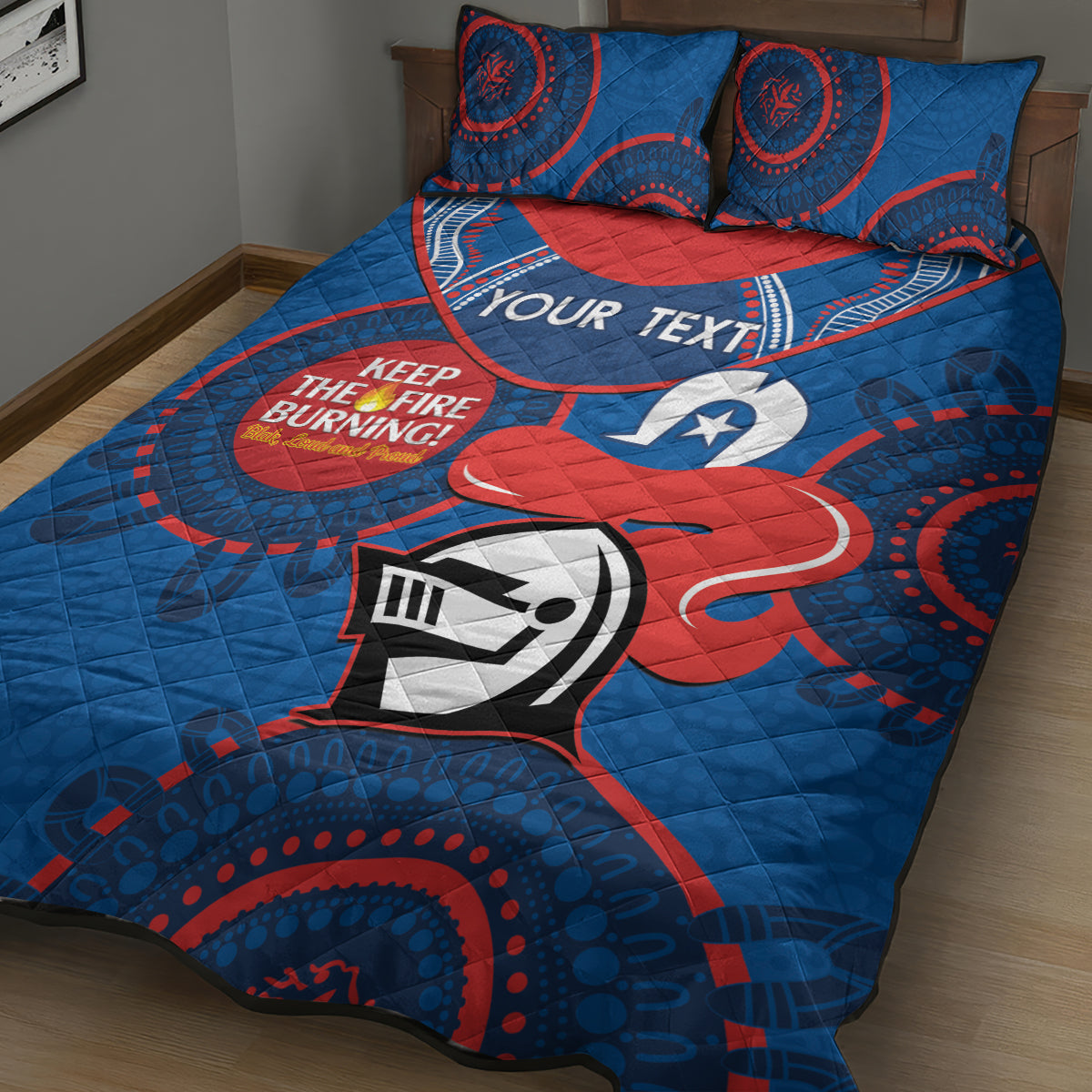 Custom NRL Knights NAIDOC Week Quilt Bed Set Keep The Fire Burning Indigenous Art