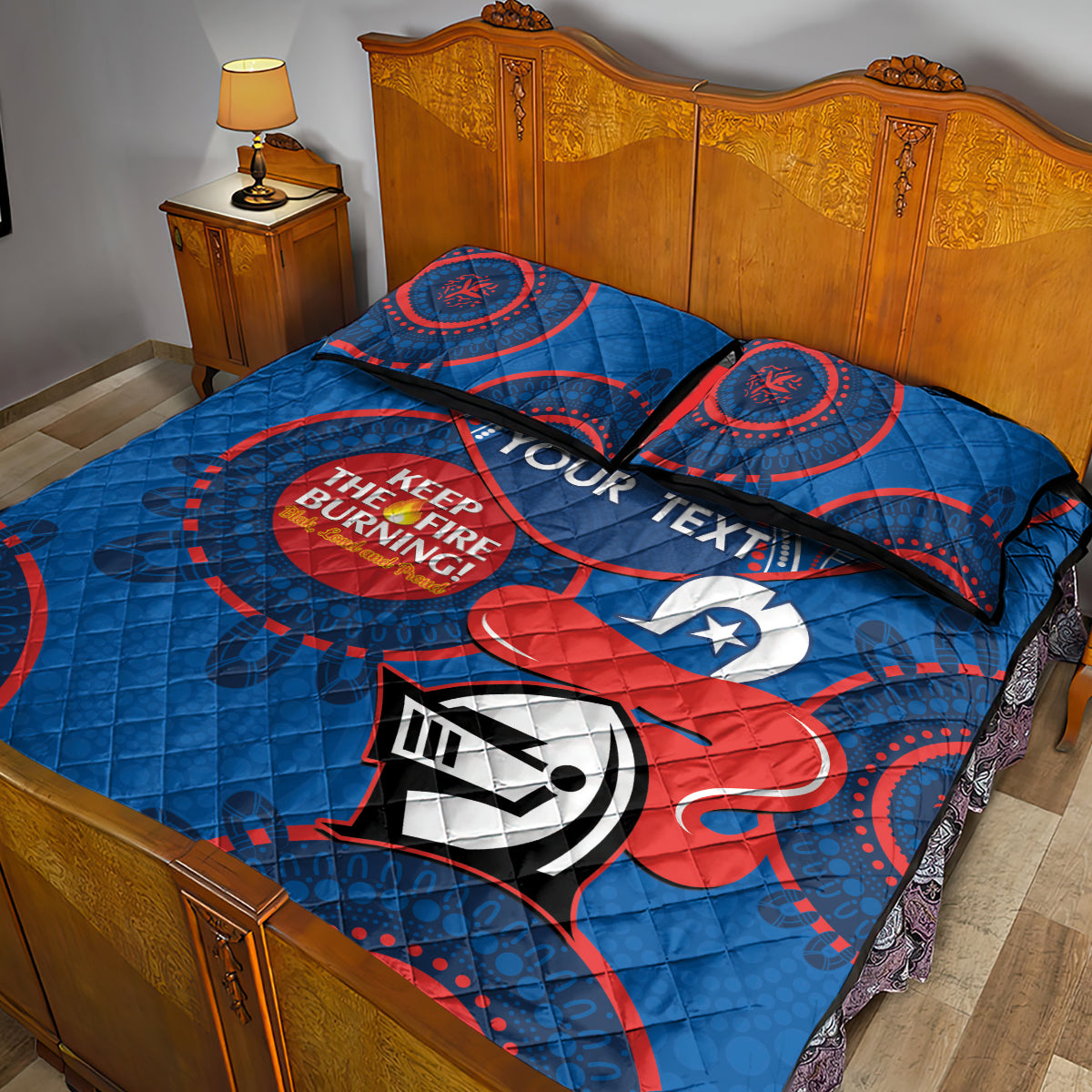 Custom NRL Knights NAIDOC Week Quilt Bed Set Keep The Fire Burning Indigenous Art