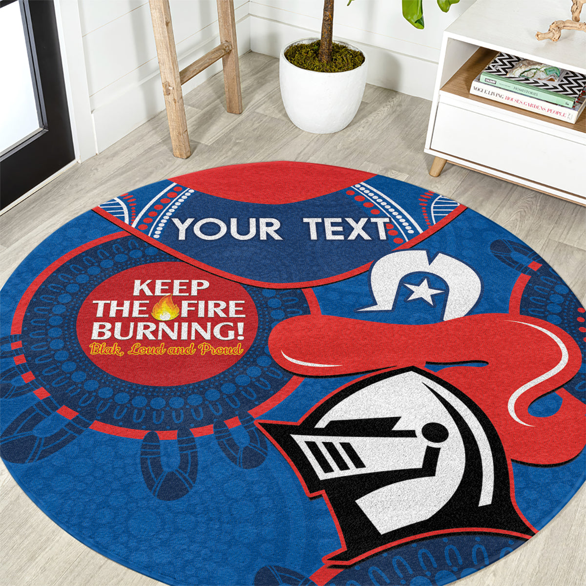 Custom NRL Knights NAIDOC Week Round Carpet Keep The Fire Burning Indigenous Art