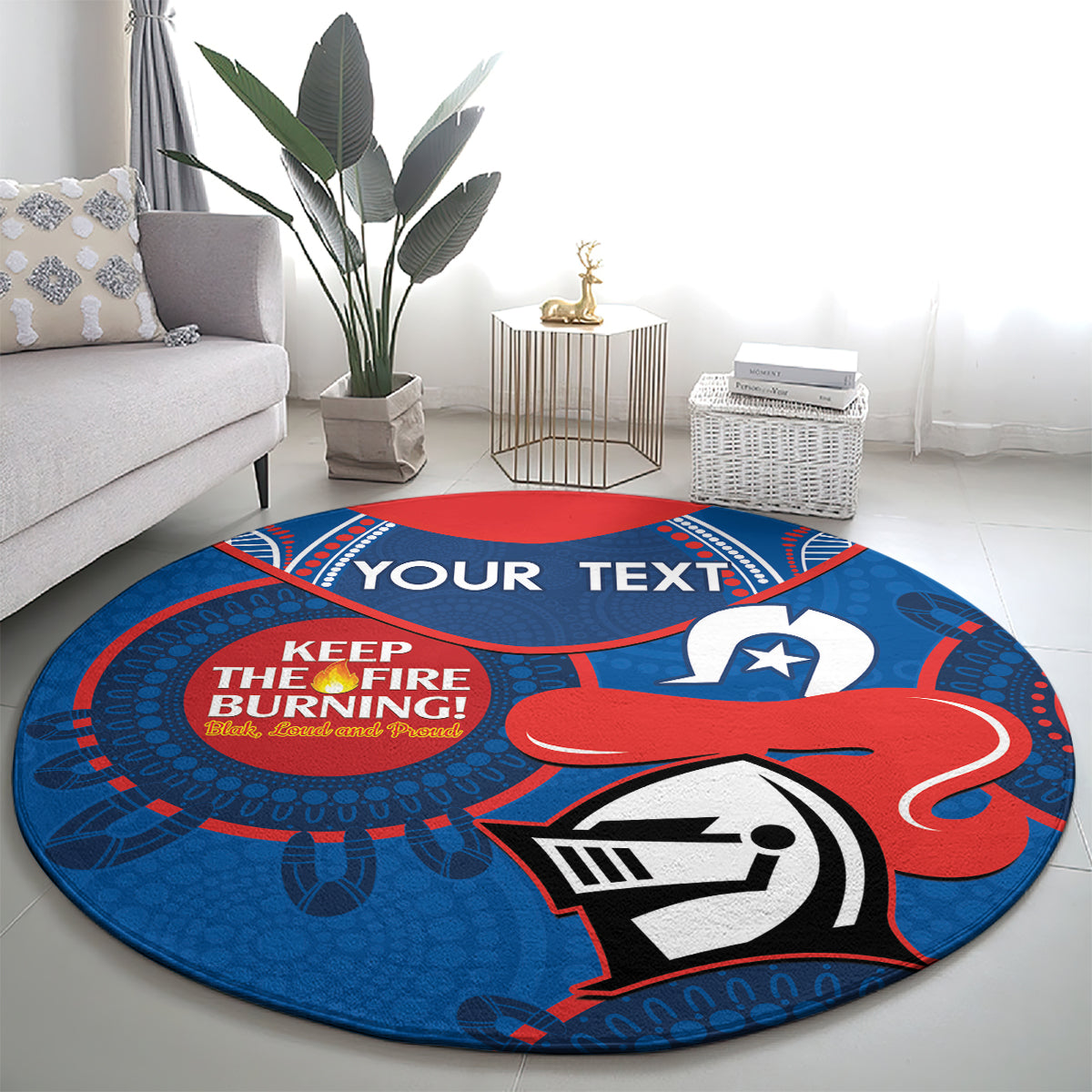 Custom NRL Knights NAIDOC Week Round Carpet Keep The Fire Burning Indigenous Art