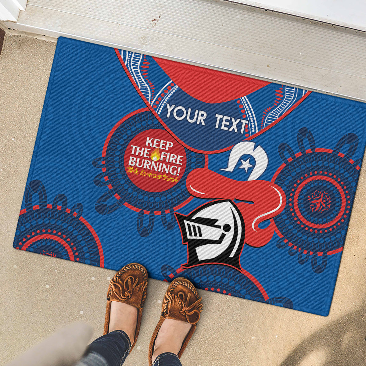 Custom NRL Knights NAIDOC Week Rubber Doormat Keep The Fire Burning Indigenous Art