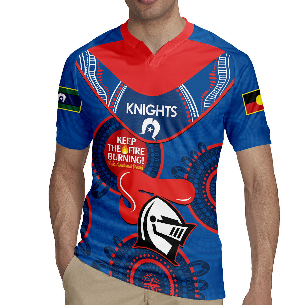 Custom NRL Knights NAIDOC Week Rugby Jersey Keep The Fire Burning Indigenous Art
