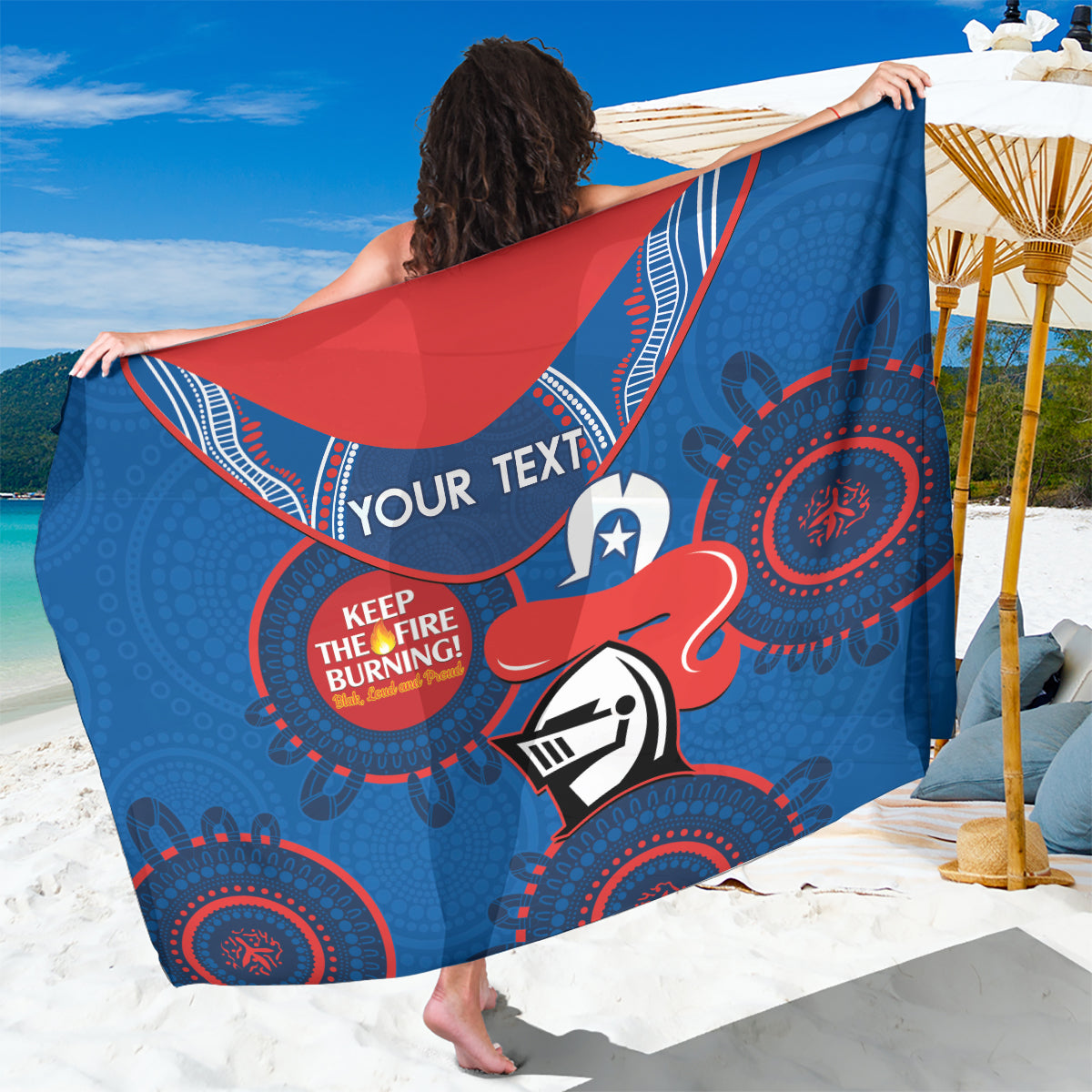Custom NRL Knights NAIDOC Week Sarong Keep The Fire Burning Indigenous Art