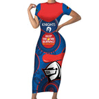 Custom NRL Knights NAIDOC Week Short Sleeve Bodycon Dress Keep The Fire Burning Indigenous Art