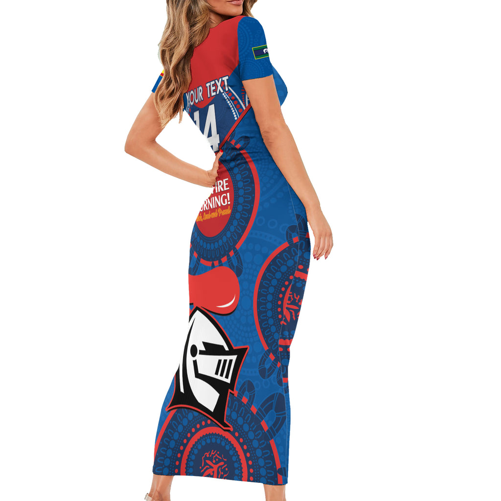 Custom NRL Knights NAIDOC Week Short Sleeve Bodycon Dress Keep The Fire Burning Indigenous Art