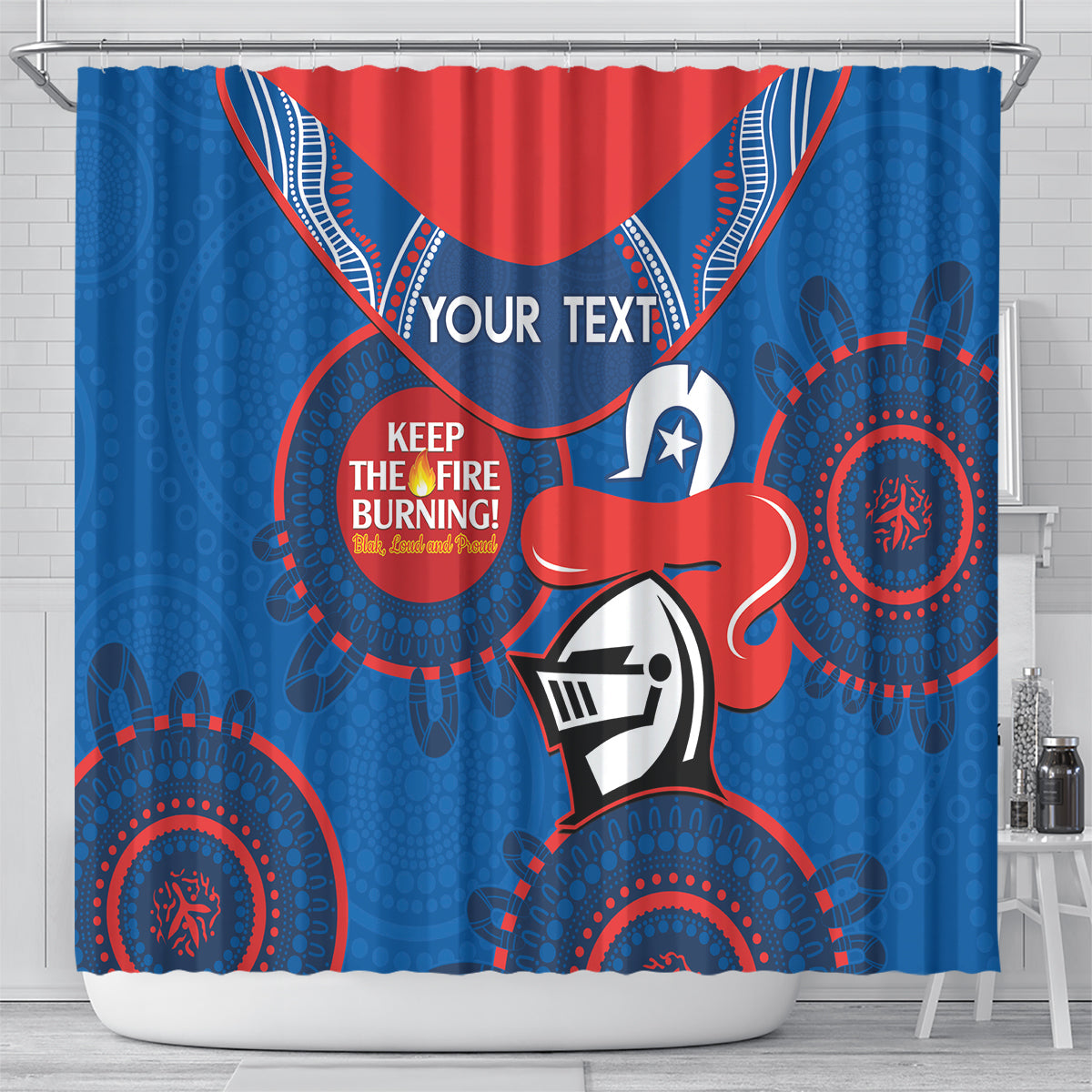 Custom NRL Knights NAIDOC Week Shower Curtain Keep The Fire Burning Indigenous Art