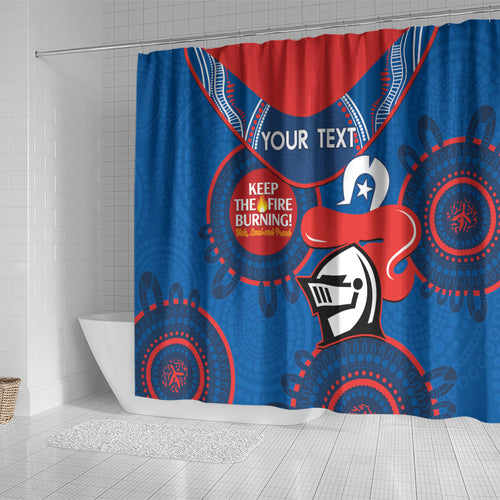 Custom NRL Knights NAIDOC Week Shower Curtain Keep The Fire Burning Indigenous Art