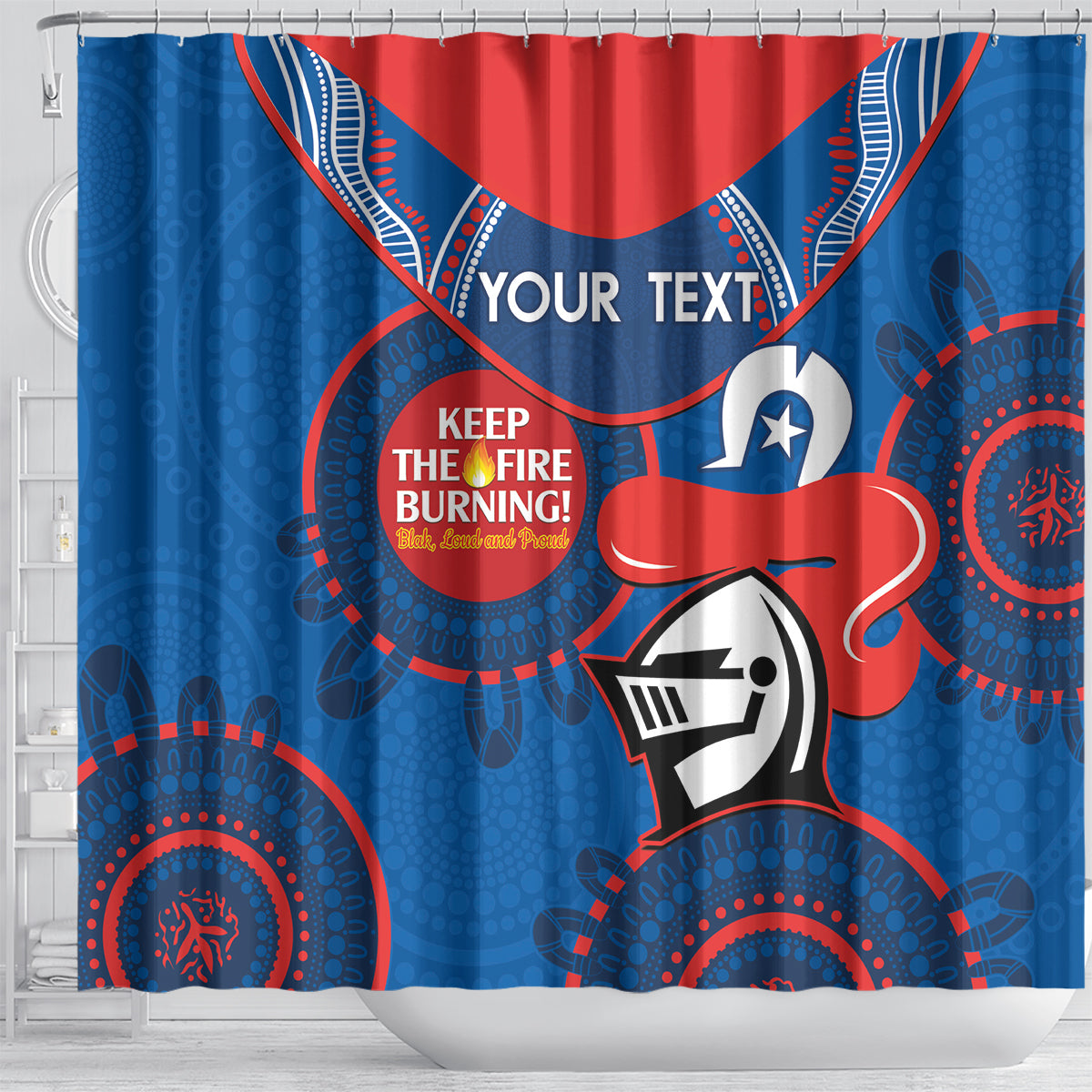 Custom NRL Knights NAIDOC Week Shower Curtain Keep The Fire Burning Indigenous Art