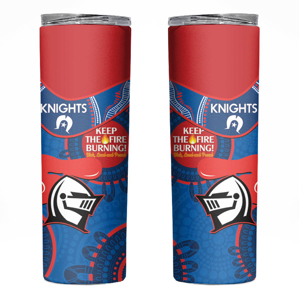 NRL Knights NAIDOC Week Skinny Tumbler Keep The Fire Burning Indigenous Art