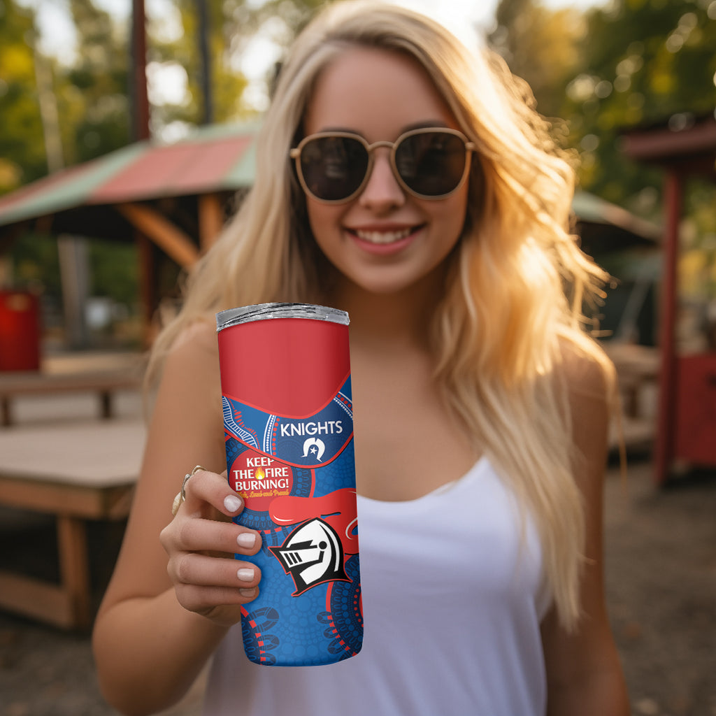 NRL Knights NAIDOC Week Skinny Tumbler Keep The Fire Burning Indigenous Art