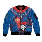 Custom NRL Knights NAIDOC Week Sleeve Zip Bomber Jacket Keep The Fire Burning Indigenous Art